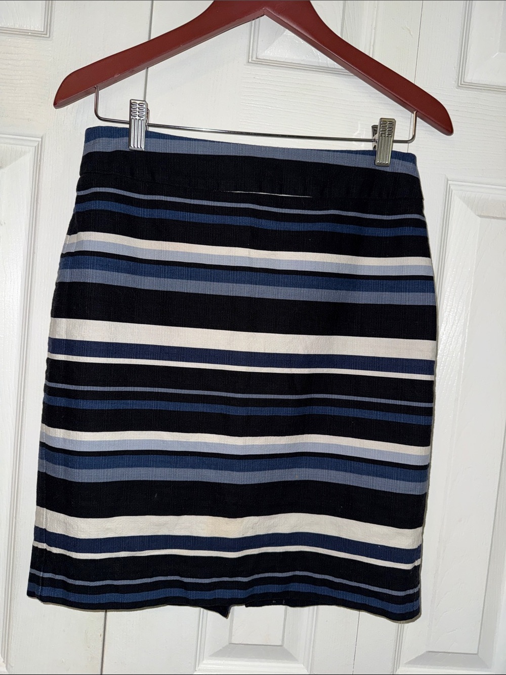 Banana Republic Black, White & Blue Striped A-Line Skirt